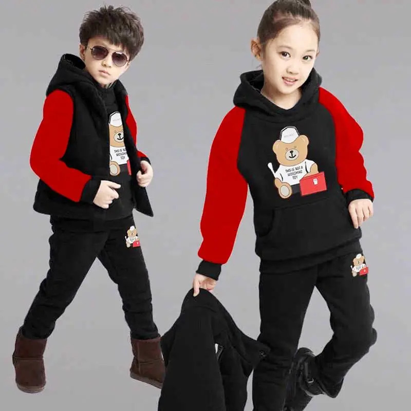 Sports Suit For Boys Girls Warm Clothing Letter Kids Vest Hoodies Pants Tracksuit For Kids Children's Sportswear 6 8 10 12 Y 240122