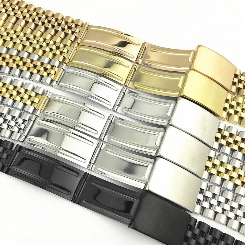 Stainless Steel Curved End Watch Band 13 17 18 19 20 21 22mm 5beads Solid Metal Watch Strap Wrist Bracelet Turtle Buckle W Tool 240125