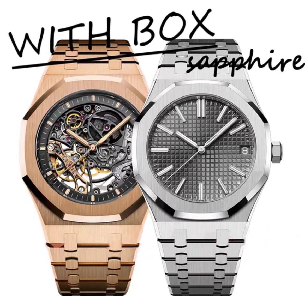 41MM/46mm skeletonized automatic rose gold yellow gold mechanical watch, luxury designer steel band watch, business men's watch, sports watch, 50MM water resistant