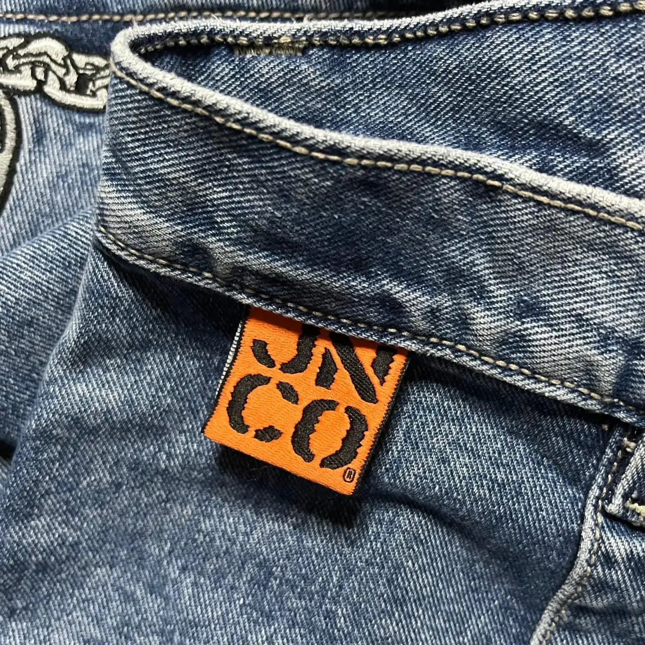 JNCO Y2K Mens Hip Hop Graphics Retro Blue Big Pocket Baggy Jeans Denim Gothic Wide Leg Trousers Skateboard Pants 240129