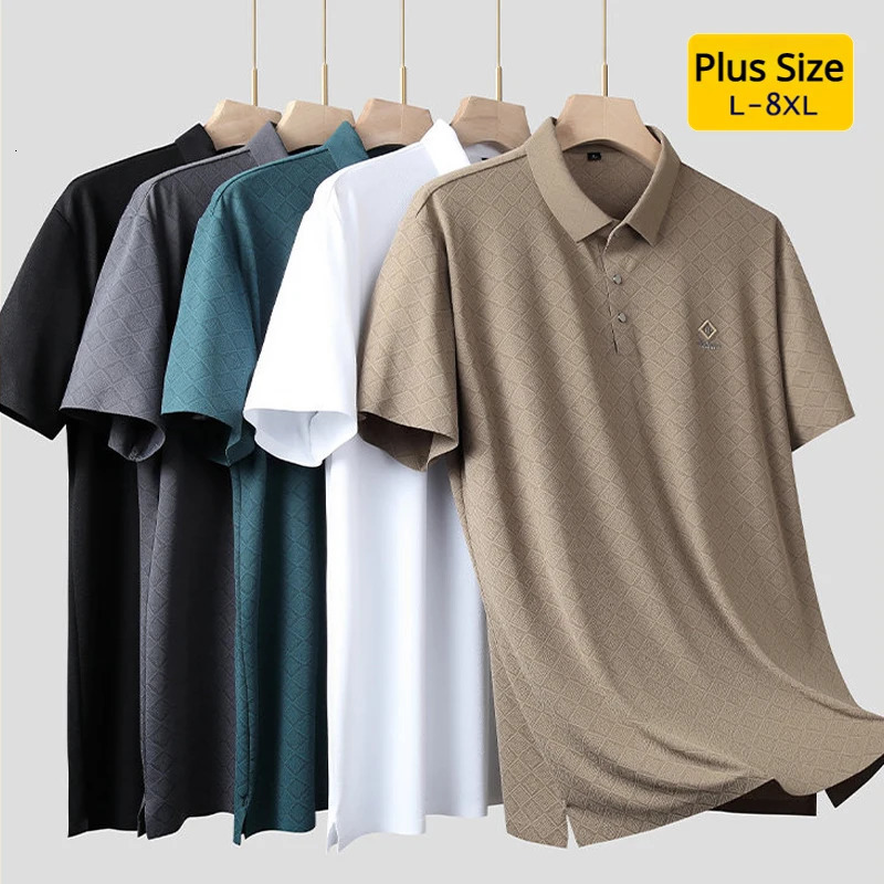 Extra Size XL8XLSummer Lapel Short Sleeve Polo Shirt Casual Men's Loose Plus Size Golf Shirt Smart CasualBreathable Fabric 240123