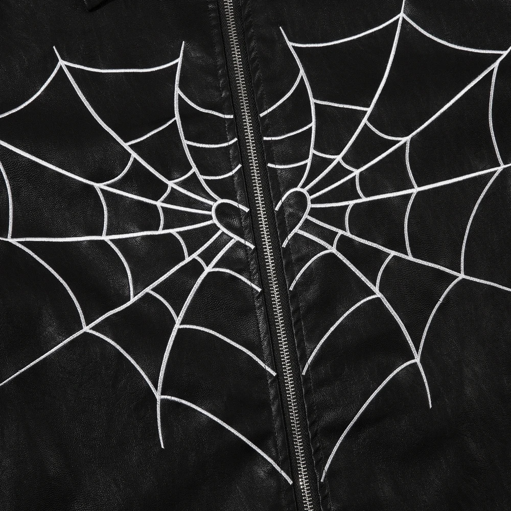 Winter Gothic Zip-up Coats Women Spider Web Embroidery Casual Jackets Hipster Y2k Harajuku Punk Streetwear Leather Jacket Coats 240124