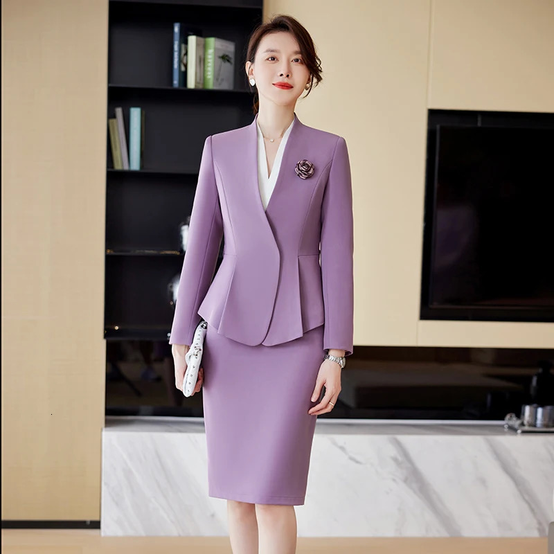 Lenshin Long Skirt Suits Women Ruffles Autumn Winter Formal Slim Blazer Sets Office Ladies Business Work Wear 240202