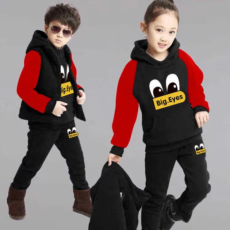 Sports Suit For Boys Girls Warm Clothing Letter Kids Vest Hoodies Pants Tracksuit For Kids Children's Sportswear 6 8 10 12 Y 240122