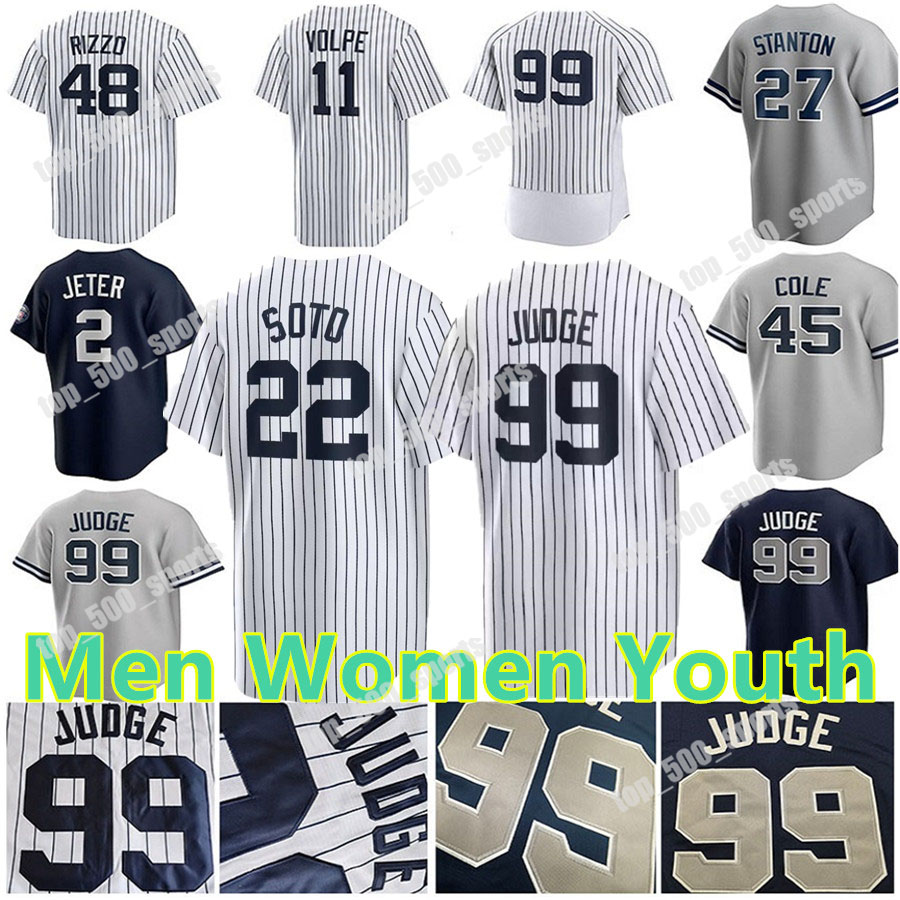 2024 Custom 99 Aaron Judge 22 Juan Soto Jersey Anthony Volpe Anthony Rizzo Nestor Cortes Jr. Giancarlo Stanton Aaron Hicks Joey Gallo Gleyber Torres Gerrit Cole