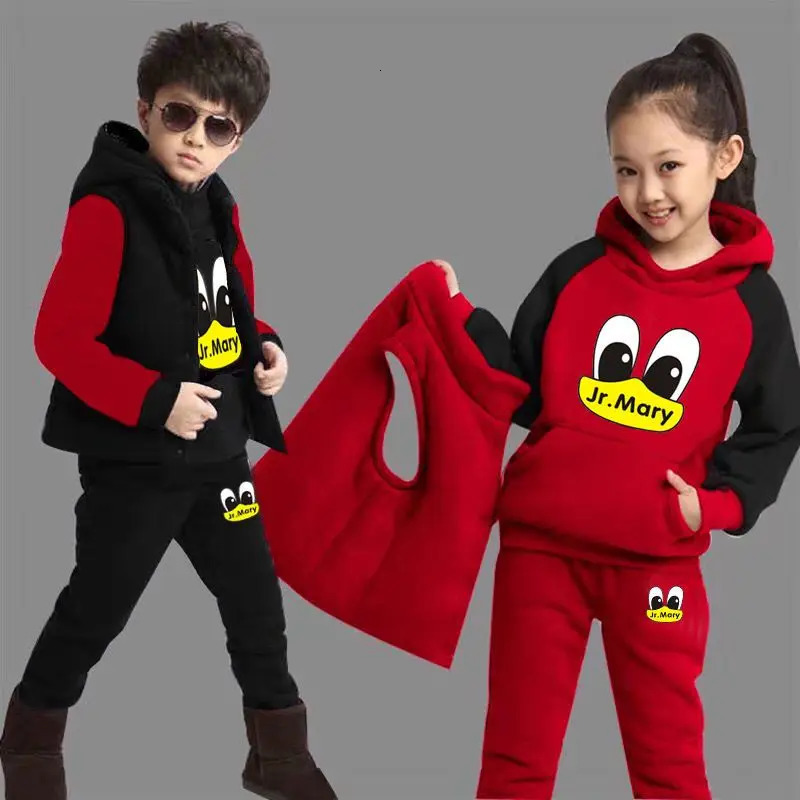 Sports Suit For Boys Girls Warm Clothing Letter Kids Vest Hoodies Pants Tracksuit For Kids Children's Sportswear 6 8 10 12 Y 240122