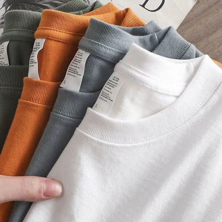 S-4xl Plus Size 280g Oversized Heavyweight T-shirt for Men Summer Short Sleeve Tee Cotton Plain Top Casual Mens Clothing 240202