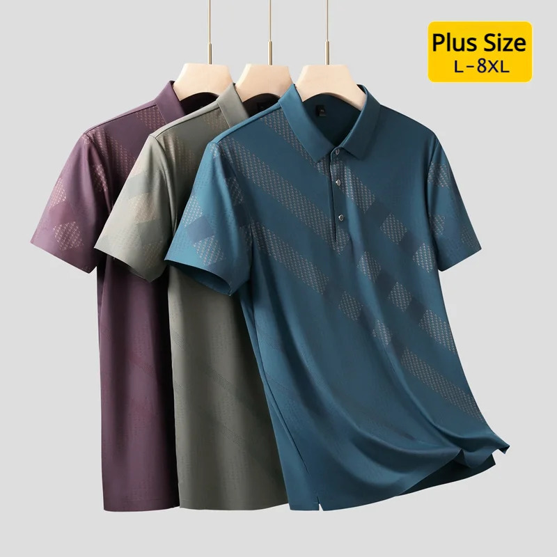 Extra Size XL8XLSummer Lapel Short Sleeve Polo Shirt Casual Men's Loose Plus Size Golf Shirt Smart CasualBreathable Fabric 240123