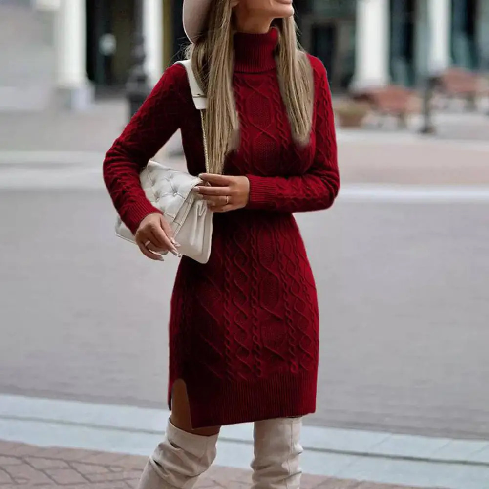 Sweater Dress Fashion Thickened Winter Dress Temperament Twist Sexy Slim Knitted Pencil Dress Female Clothing 240119