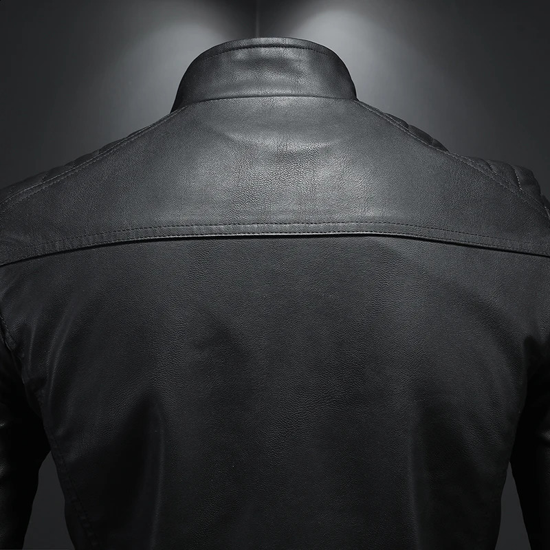 Men standing collar Jacke leather motorcycle jacket menbomber leather coatfashion trend personalized leather winter clothing 240124