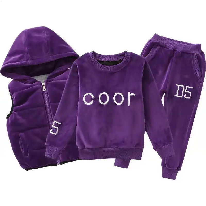 2024 winter girls tracksuit Autumn Toddler Teenager Clothes tiger velvet jacket hoodie Pant Children Kids 8 9 10 11 12 year 240122