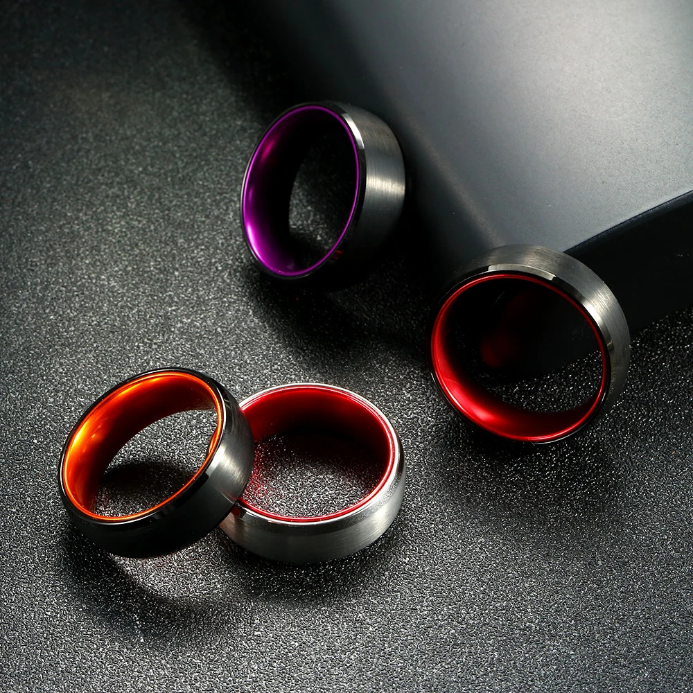 Trendy 8mm Tungsten Rings For Women Men Couples Wedding Bands Engagement Ring Black And Red Orange Purple Green Blue Dark Green 240125