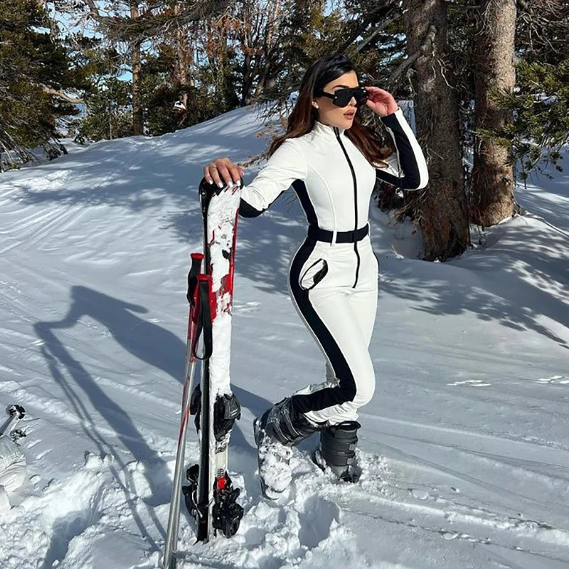 Oulylan White Ski Jumpsuit Thicken Winter Warm Woman Snowboard Skisuit Outdoor Sports Skiing Pant Set Zipper Ski Wear 240122