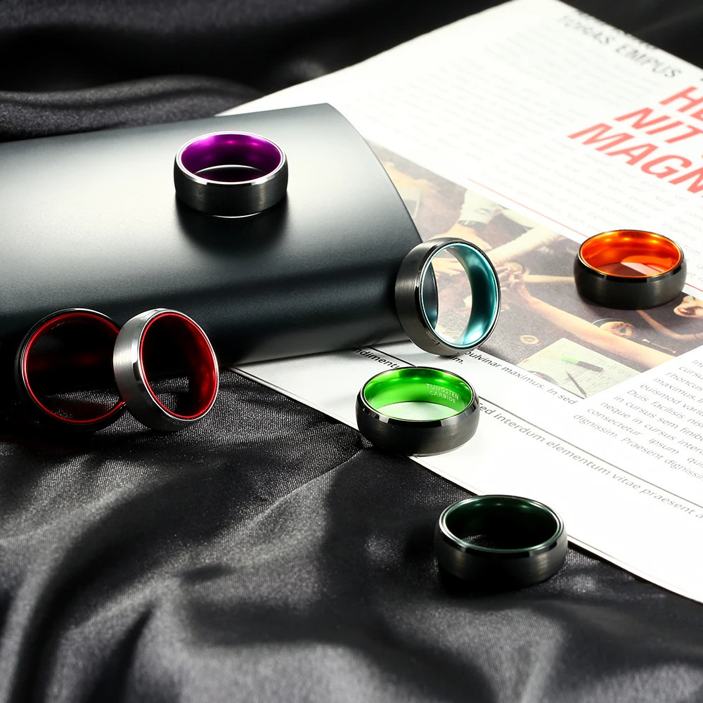 Trendy 8mm Tungsten Rings For Women Men Couples Wedding Bands Engagement Ring Black And Red Orange Purple Green Blue Dark Green 240125
