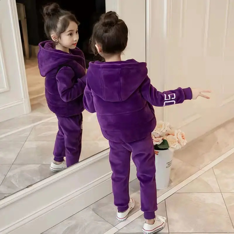 2024 winter girls tracksuit Autumn Toddler Teenager Clothes tiger velvet jacket hoodie Pant Children Kids 8 9 10 11 12 year 240122