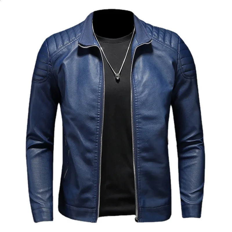 Men standing collar Jacke leather motorcycle jacket menbomber leather coatfashion trend personalized leather winter clothing 240124