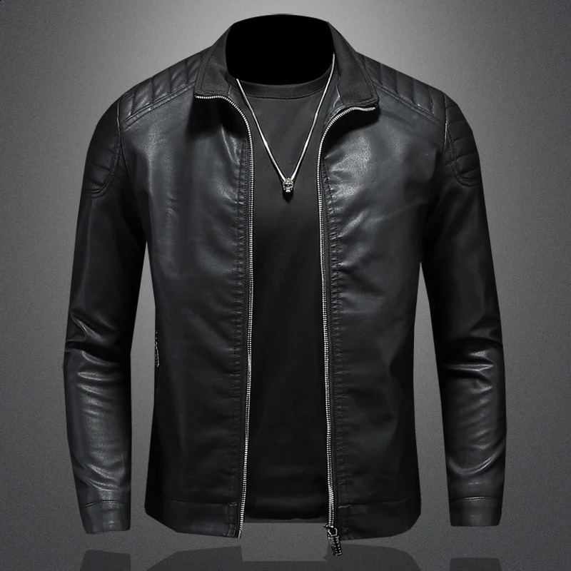 Men standing collar Jacke leather motorcycle jacket menbomber leather coatfashion trend personalized leather winter clothing 240124
