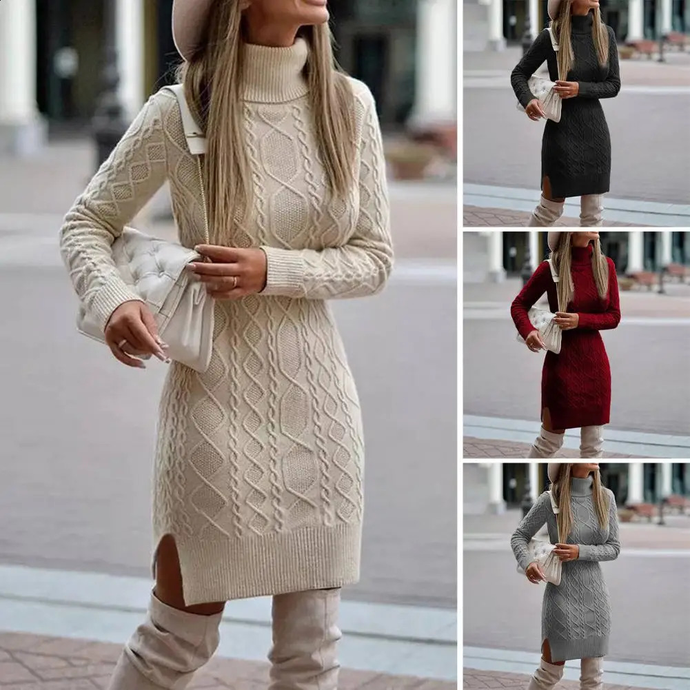 Sweater Dress Fashion Thickened Winter Dress Temperament Twist Sexy Slim Knitted Pencil Dress Female Clothing 240119
