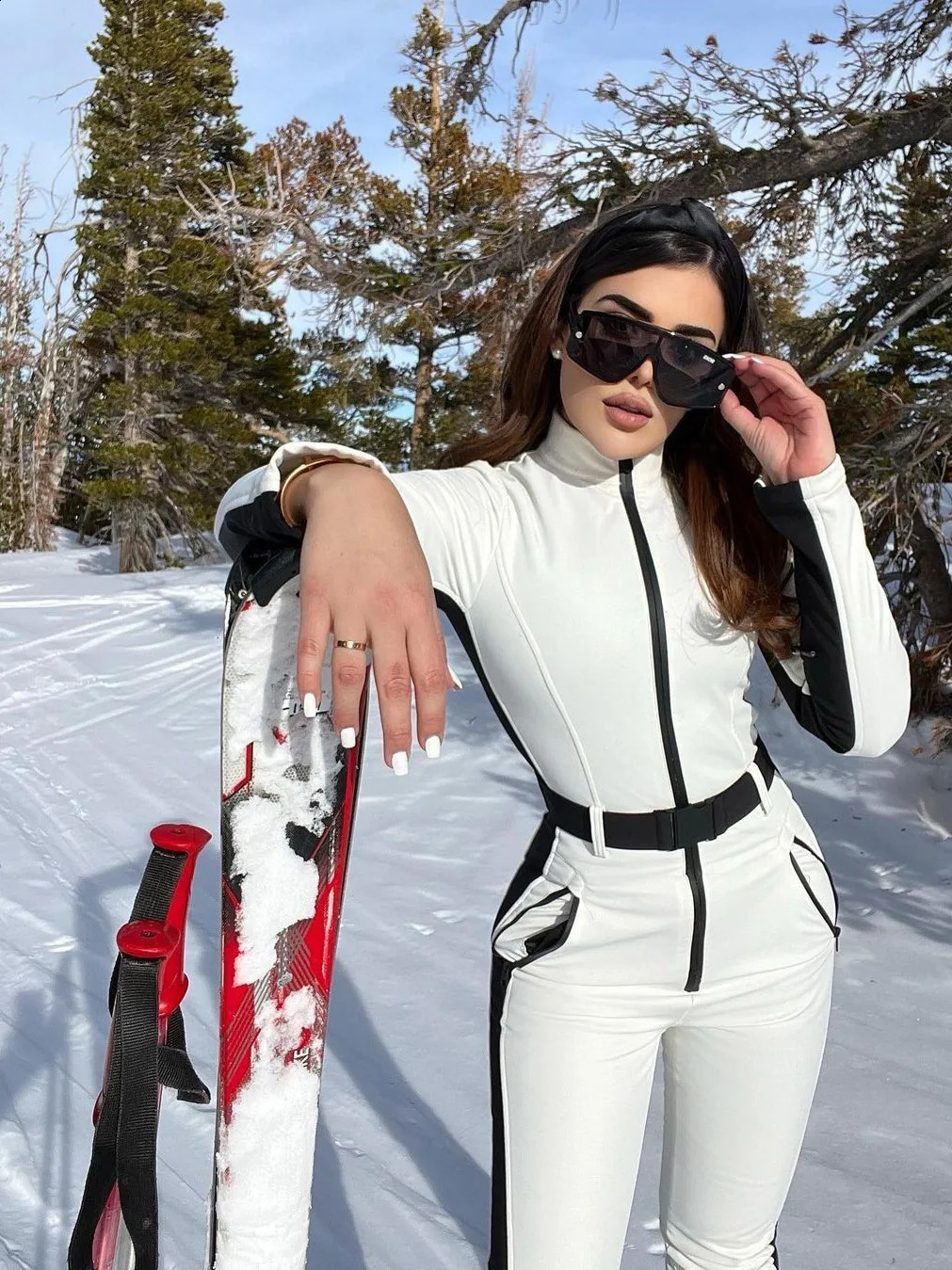 Oulylan White Ski Jumpsuit Thicken Winter Warm Woman Snowboard Skisuit Outdoor Sports Skiing Pant Set Zipper Ski Wear 240122