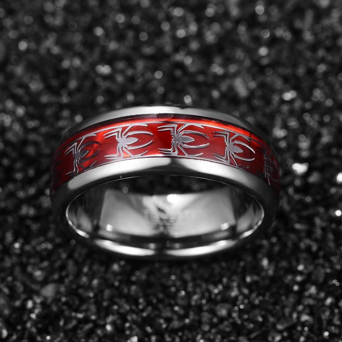 NUNCAD 8mm Wide Inlaid Red Opal Paper Spider Motif Tungsten Steel Mens Ring Wedding Band Tungsten Carbide Ring T227R 240125