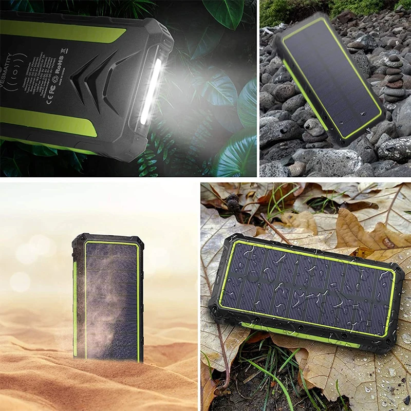 36000mAh Waterproof Solar Power Bank Qi Wireless Charger Powerbank For iPhone 13 Samsung S22 Xiaomi Poverbank with Camping Light