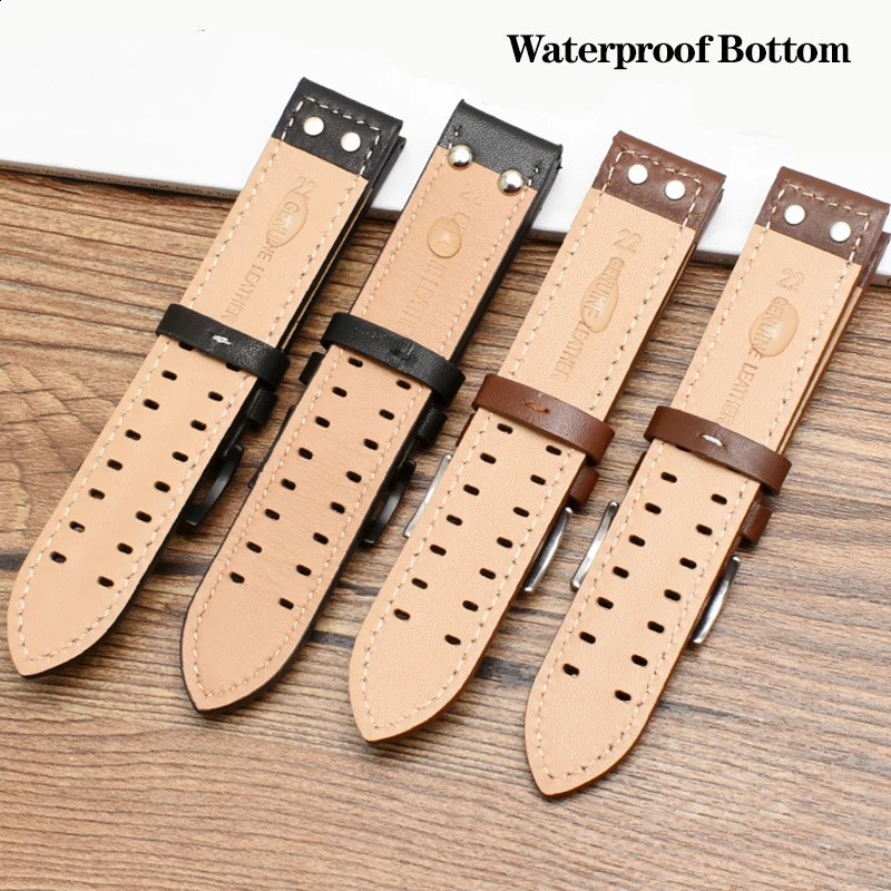 Genuine Leather Watchband for Hamilton Khaki Aviation Field Series Mens Watch Band Bracelte with Rivets Strap Brown 20mm 22mm 240125