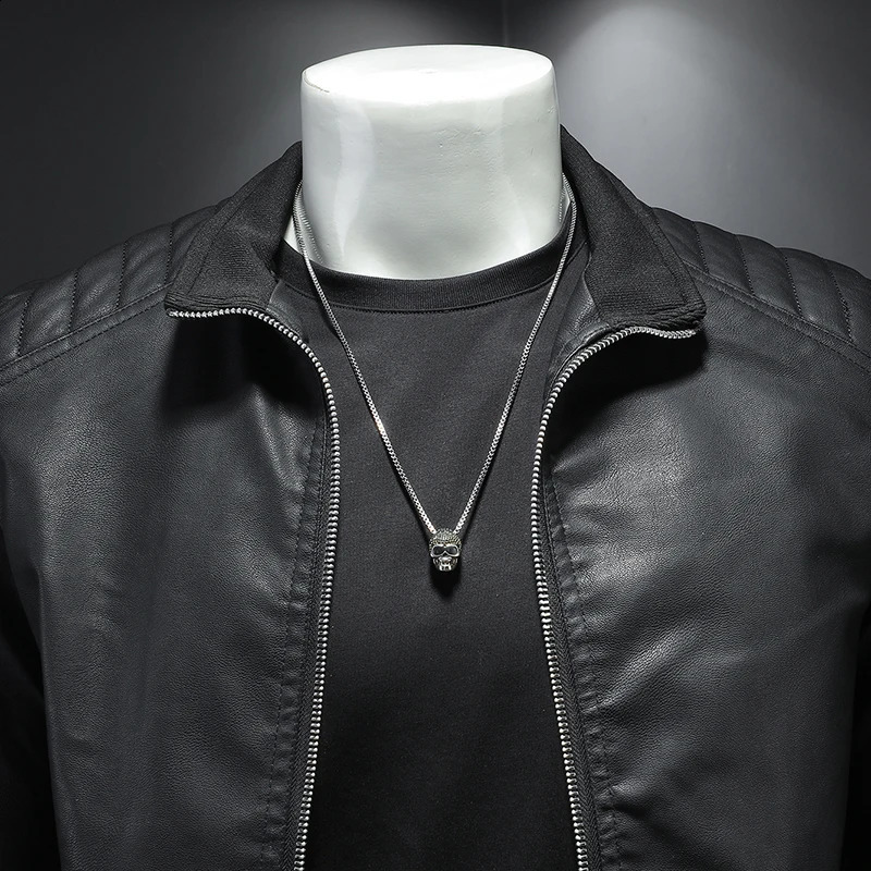 Men standing collar Jacke leather motorcycle jacket menbomber leather coatfashion trend personalized leather winter clothing 240124