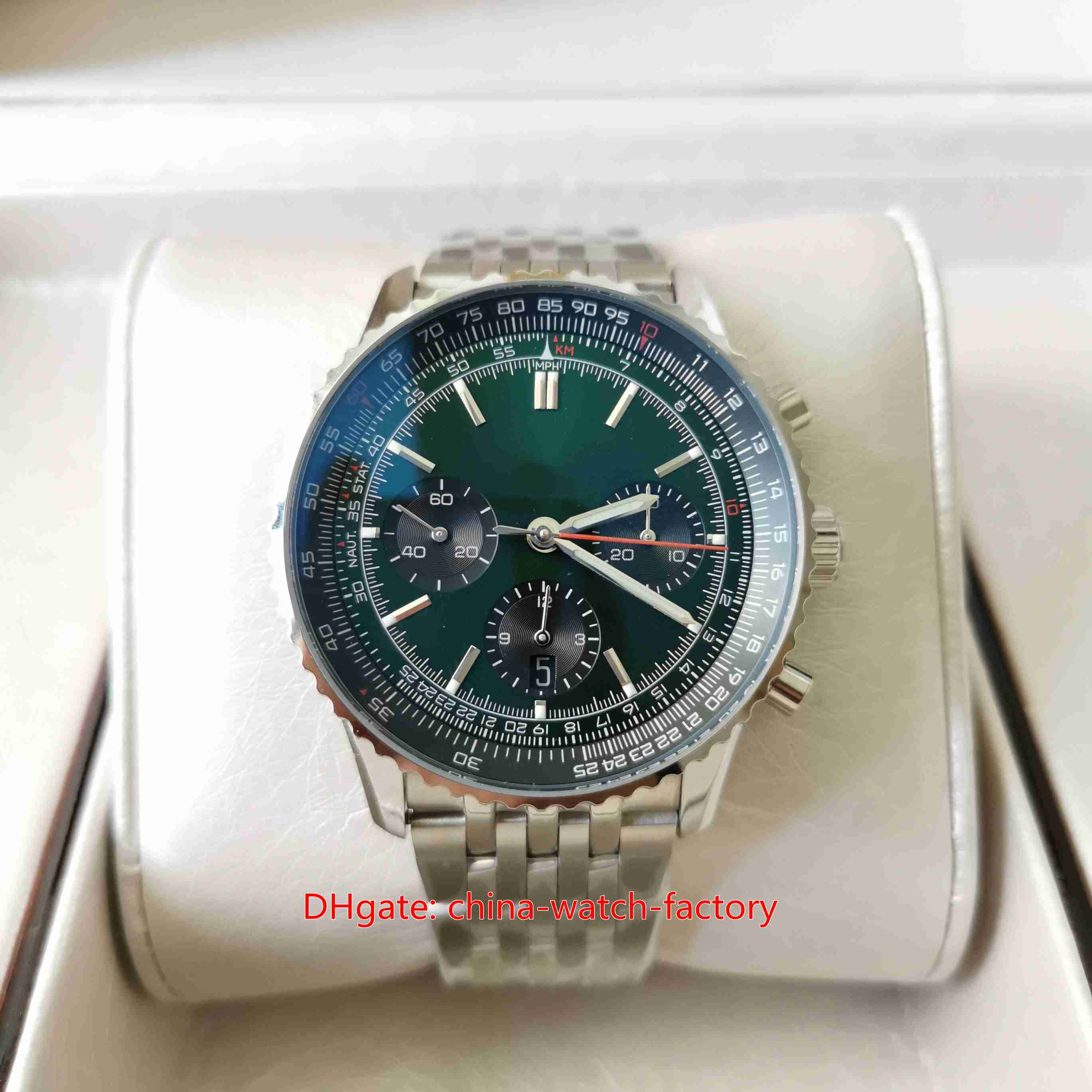 BLS Factory Mens Watch Super Quality 43mm Navitimers B01 Chronograph 43 Green Dial Stainless Steel Watches CAL.01 Movement Mechanical Automatic Men's Wristwatches