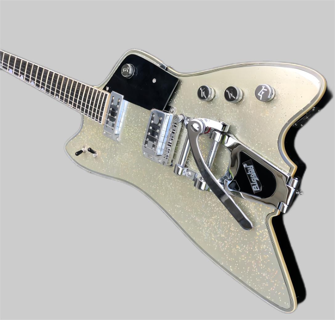 hot Custom G6199 Billy-Bo Jupiter Metallic Silver Thunderbird Electric Guitar Bigs Tremolo Tailpiece, Chrome Hardware 258