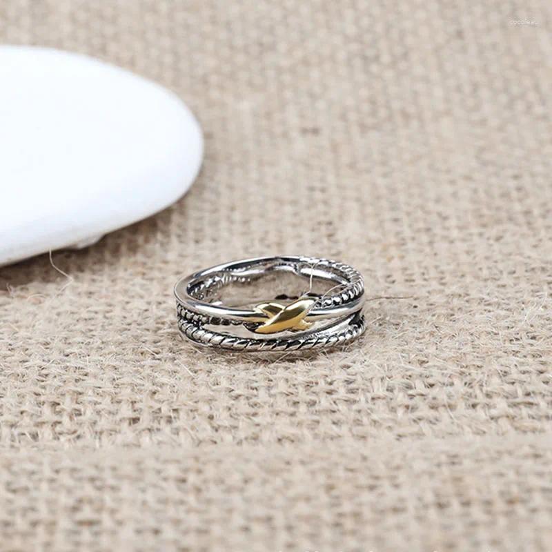Cluster Rings 2024 Thread Vintage Cross X Shape Declaration Ring For Men's Fashion Twist Cable Double Interlock Design RingJewelry