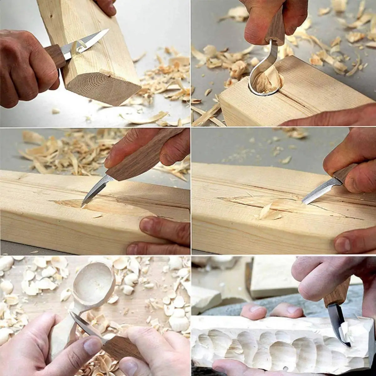 ALLSOME 8Pcs Wood Carving Knife Chisel Woodworking Cutter Hand Tool Set Peeling Woodcarving Sculptural Spoon 240123