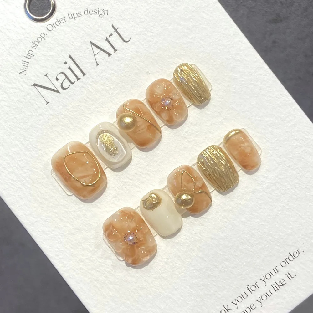 Handmade Short Press on Nails Korean Fairy Reusable Adhesive False Nails Acrylic Artificial Manicure Full Cover Nail Tips 240129