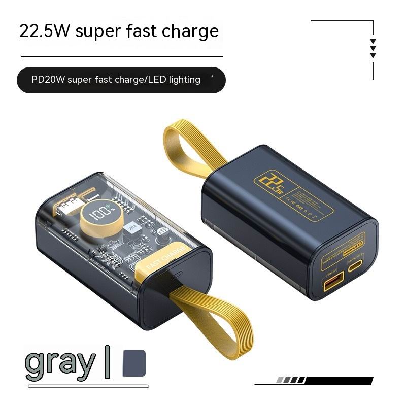 Charger 30000mAh 22.5W Fast Charging Small Power Bank Transparent,Input/Output External USB C Portable Phone Charge For IPhone IPad Samsung