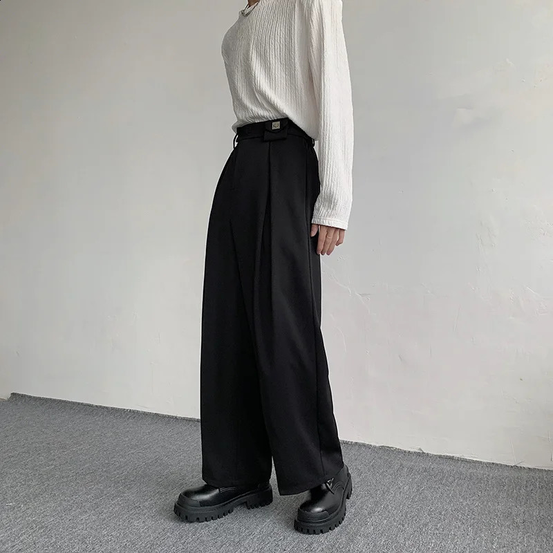 Black Suit Men Fashion Social Dress Korean Loose Oversized Wide Leg Pants Mens Formal Trousers M-2XL 240124