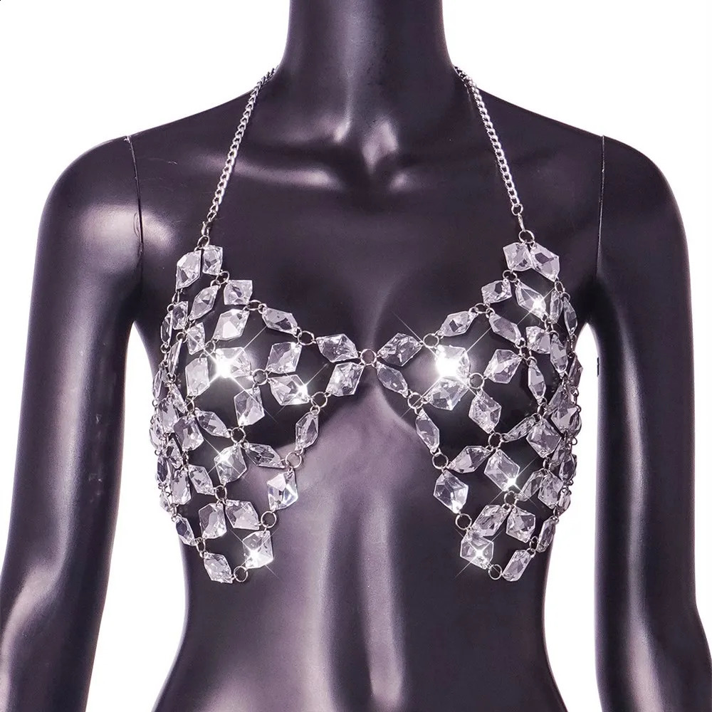 Shiny Crystal Bralette Chest Bra Chain Bikini Body Accessories Festival Sexy Hollow out Rhinestone Top Lingerie Jewelry Women 240127