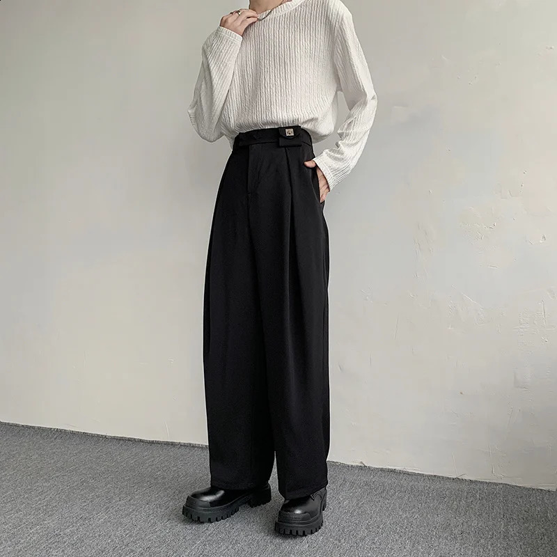 Black Suit Men Fashion Social Dress Korean Loose Oversized Wide Leg Pants Mens Formal Trousers M-2XL 240124