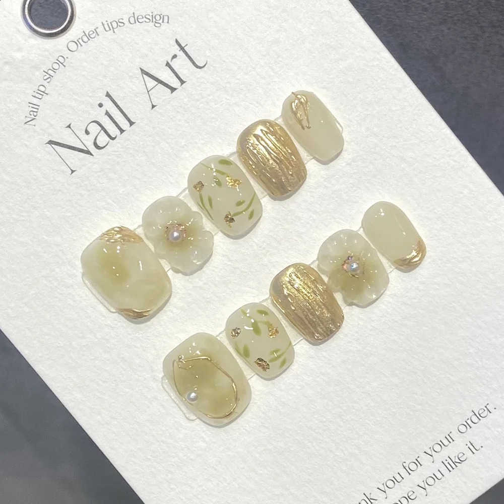 Handmade Short Press on Nails Korean Fairy Reusable Adhesive False Nails Acrylic Artificial Manicure Full Cover Nail Tips 240129
