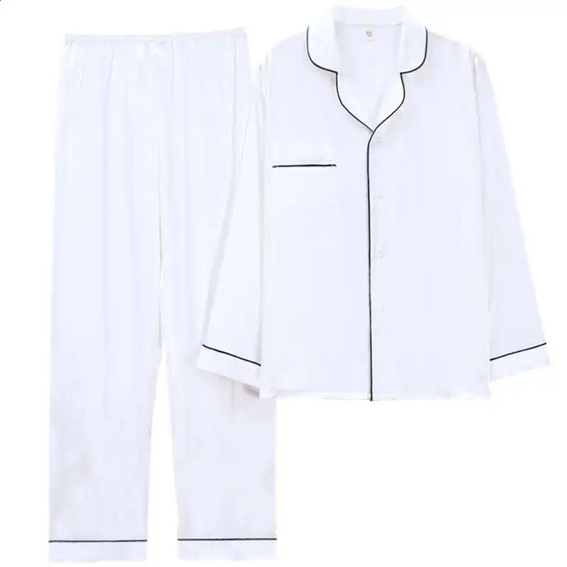 Solid Color Sleepwear Silk Satin Pajamas couple Set Long Button-Down Pyjamas Suit Pijama Women Men Loungewear Plus Size Pj Set 240131