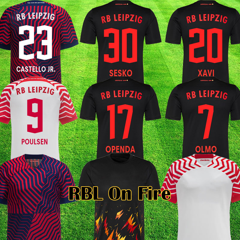 2024 Limited Edition RBL On Fire Soccer Jerseys 23 24 Black Special Kit OPENDA SESKO OLMO Camiseta XAVI Maillot XAVER 2023 2024 Football Shirt HAIDARA Kits Uniform