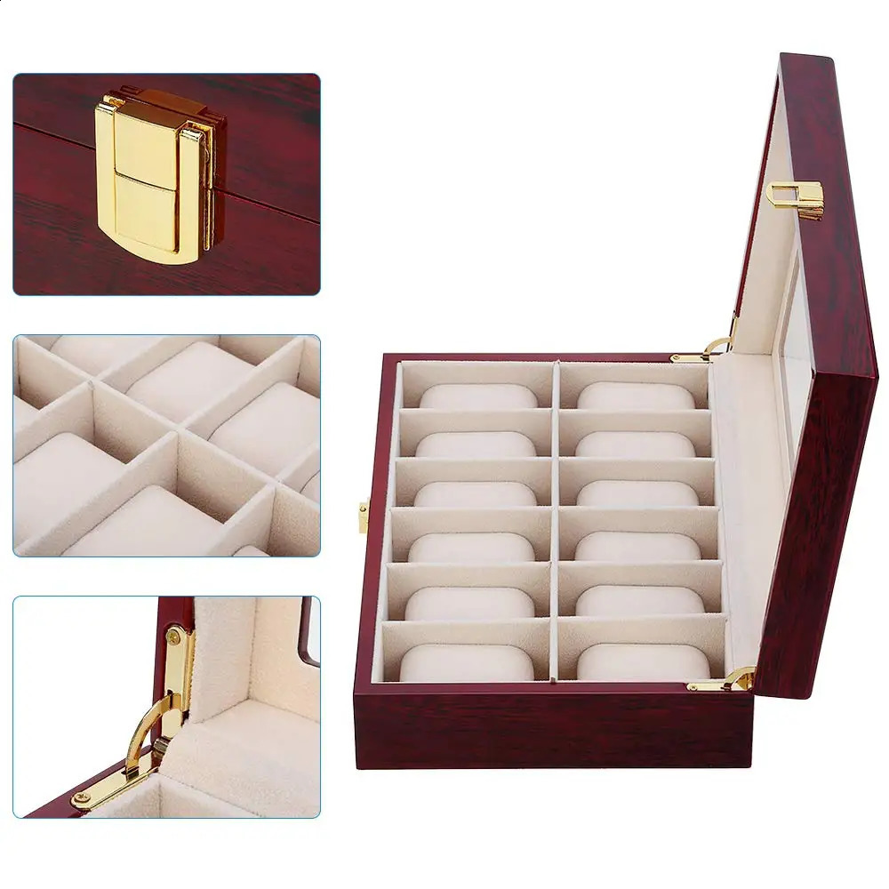 Wooden Watch Box 123561012 Grids Watch Organizers 6 Slots Wood Holder Boxes for Men Women Watches Jewelry Display 240812