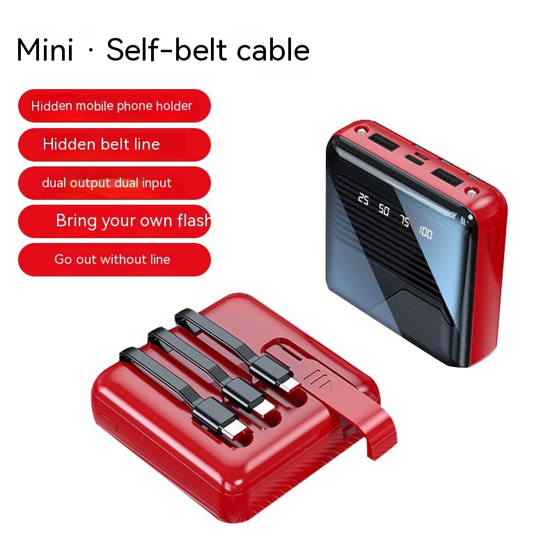 20000mAh Mini Built in Cable Portable Charger Full Mirror Screen Powerbank External Battery Pack Power Bank with Dual