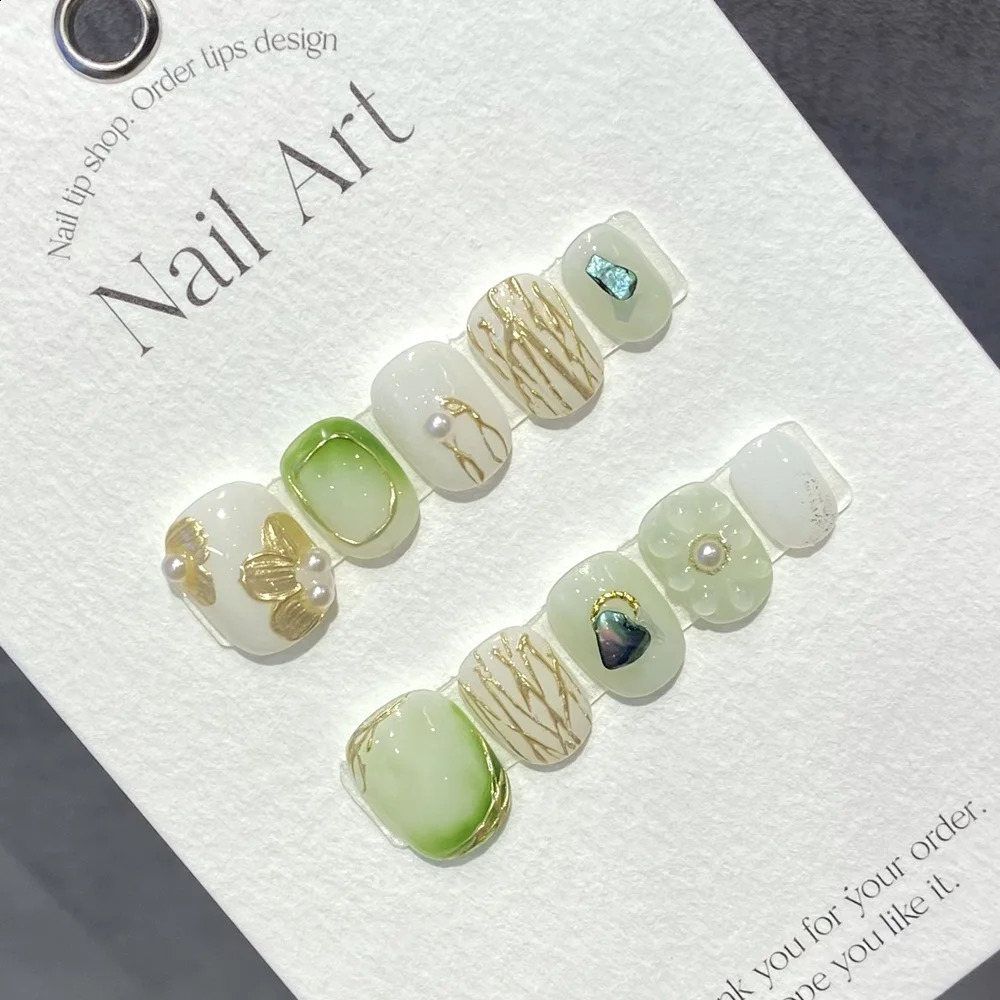 Handmade Short Press on Nails Korean Fairy Reusable Adhesive False Nails Acrylic Artificial Manicure Full Cover Nail Tips 240129