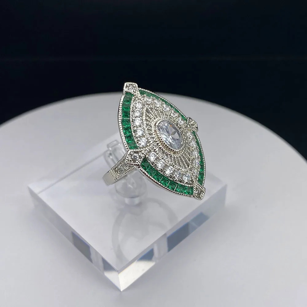 HOYON Emerald Copper Micro Setting Green Diamonds Style Womens Engagement Ring Square Gem Sliver 925 Color Ring Jewelry 240125