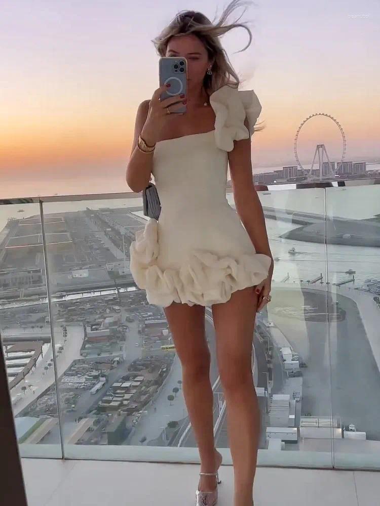 Casual Dresses Women s One Shoulder Ruffles Bodycon Mini Dress Elegant Lady Backless Wrap Hips Vestidos Female Cocktail Evening Prom