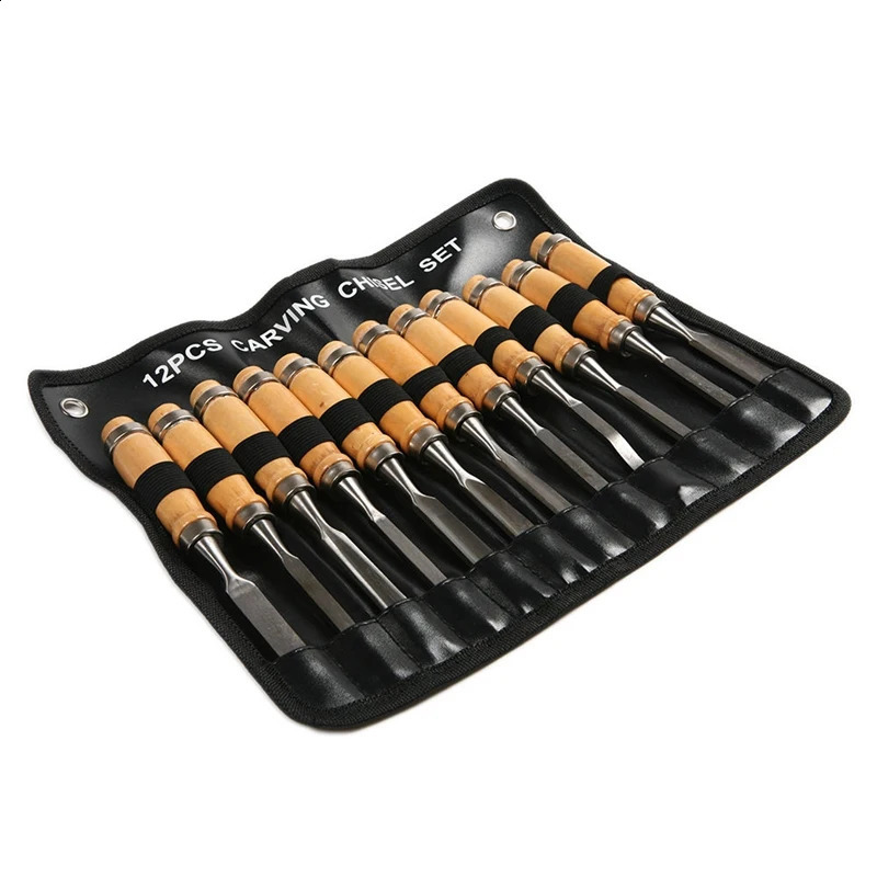 KUNLIYAOI 12Pcs Wood Carving Hand Chisel Tool Set Woodworking Professional Gouges Consruction An Carpentry Tools 240123