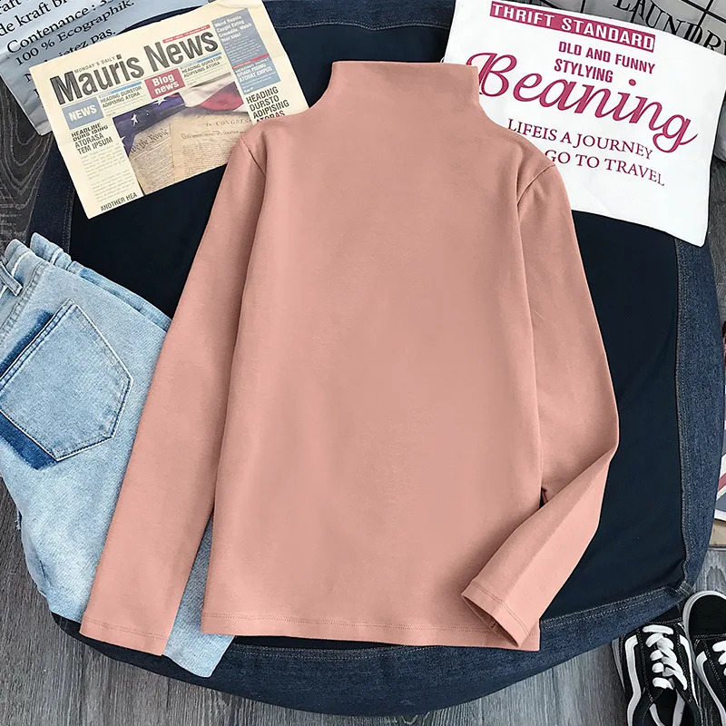 Long Sleeve Women TShirt Underwear Basic Turtleneck TShirts Lady Causal Base Solid Tee Tshirt Undershirt Tops Black White 240202