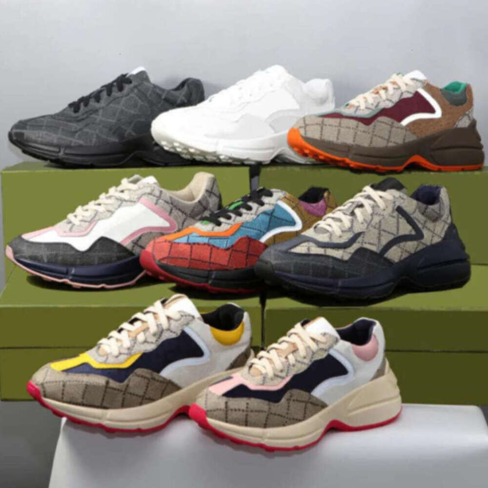 Rhyton Sneakers Casual Shoes Leather Thick Soled Mens Women Dad Sneaker Vintage Chaussures Lace-UP Increase Platform Leisure AAA guccisityss shoes
