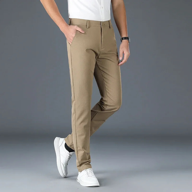 Men's Spring Summer Fashion Business Casual Long Pants Suit Pants Male Elastic Straight Formal Trousers Plus Big Size 30-40 240124