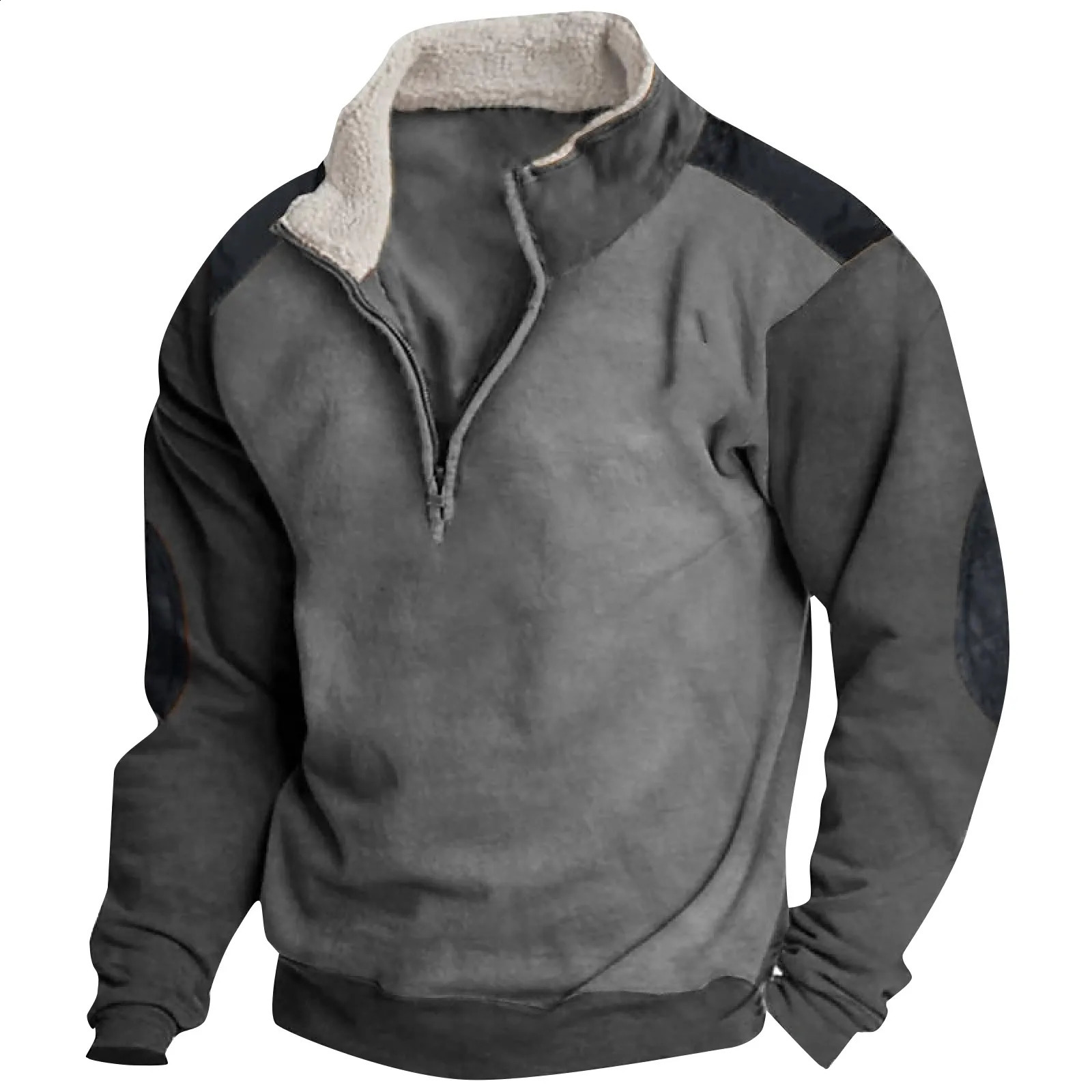 Retro mens autumn sportswear Henley Neck half zip long sleeved loose fit Pullover fully matched daily hoodie top Hombre 240911
