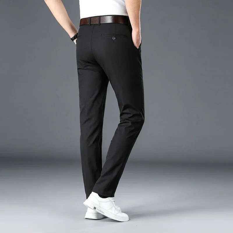 Men's Spring Summer Fashion Business Casual Long Pants Suit Pants Male Elastic Straight Formal Trousers Plus Big Size 30-40 240124